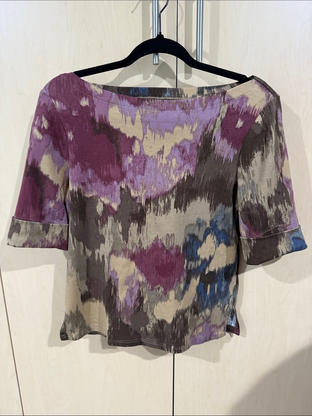 Lauren Ralph Lauren Black Label Brushstroke Print Top in Purple/Taupe/Blue